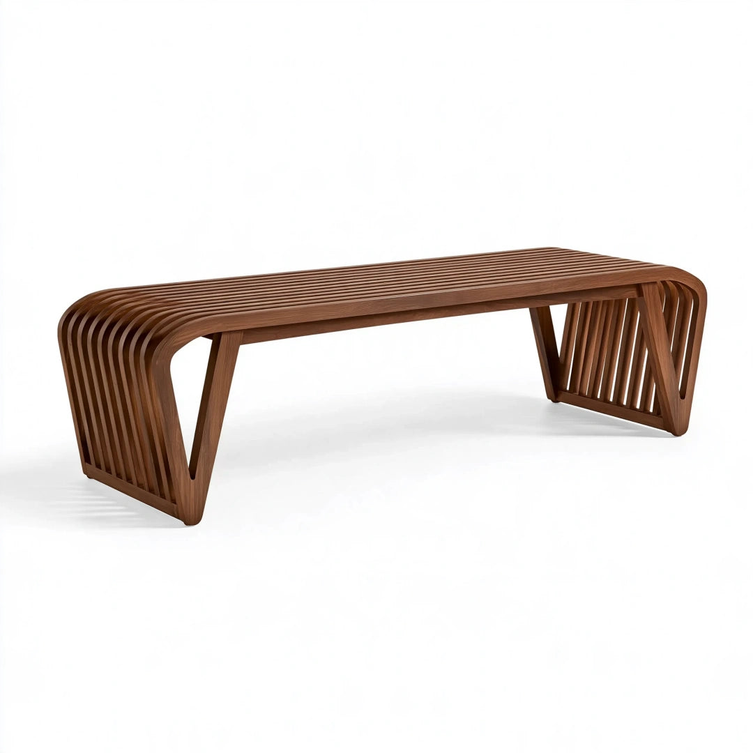 Panca 180 x 45 x 45 cm in legno marrone - design a doghe per ingresso e soggiorno