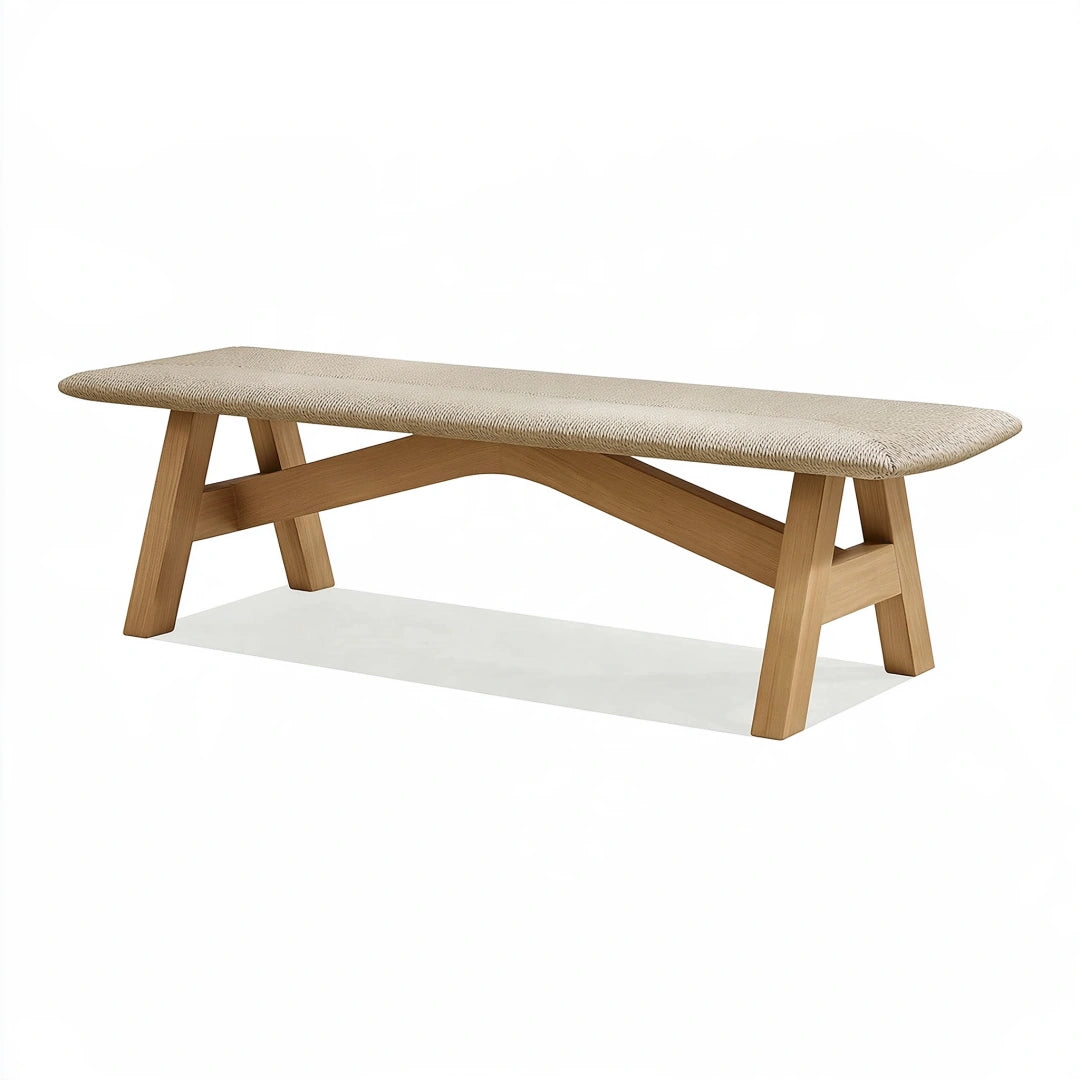 Panca 120 cm in legno e tessuto beige - stile moderno