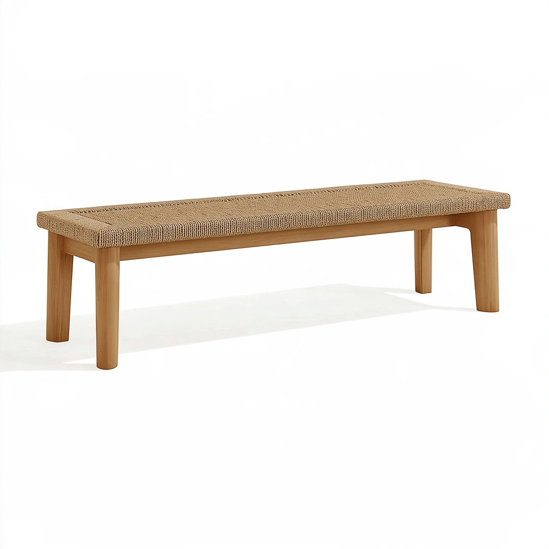 Panca 120 x 40 x 45 cm in legno naturale e fibra intrecciata beige - stile rustico