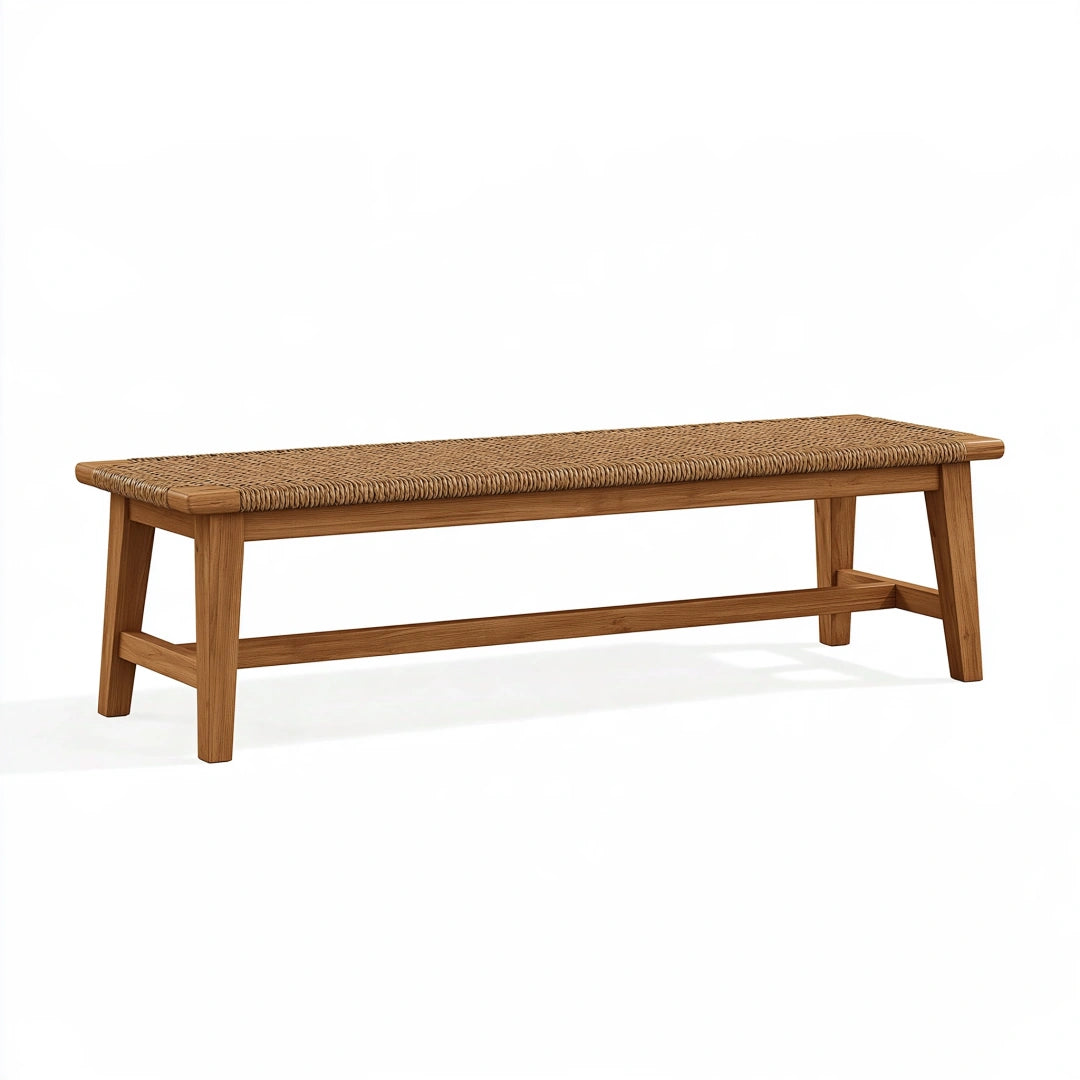 Panca 140 x 40 x 45 cm in legno marrone con seduta intrecciata beige - stile rustico