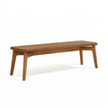 Panca 140x40x45 cm in legno marrone con seduta intrecciata stile naturale