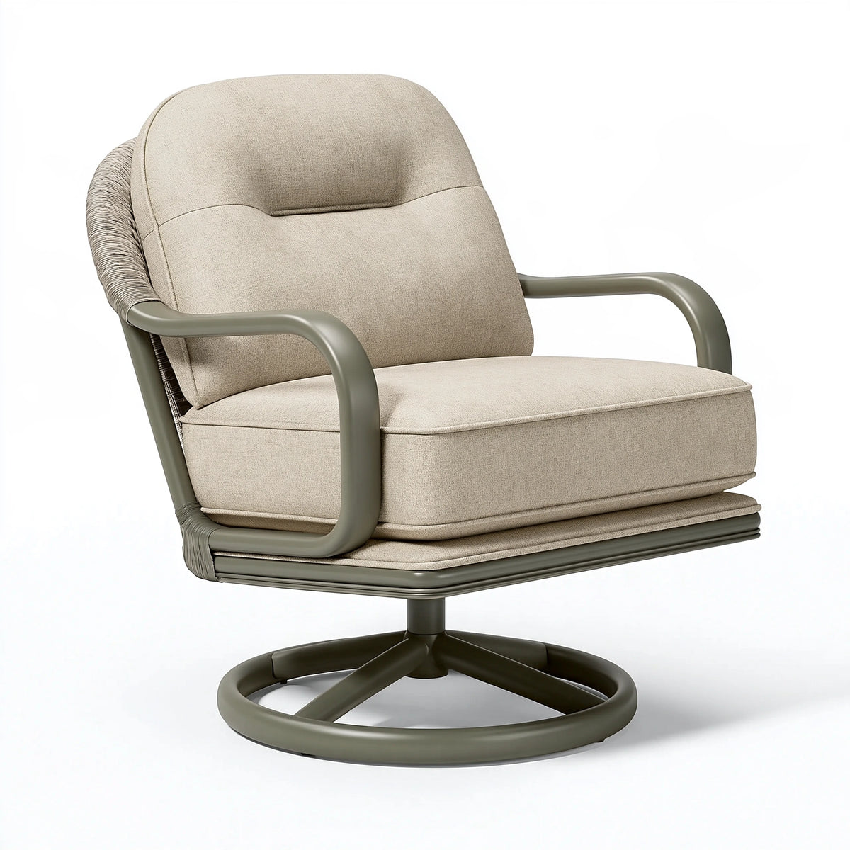 Poltrona girevole 76 x 78 x 86 cm in tessuto beige e metallo verde stile contemporaneo