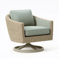 Poltrona girevole 76 x 78 x 85 cm in fibra intrecciata e tessuto verde salvia