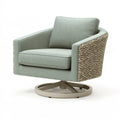 Poltrona girevole 82 x 80 x 88 cm in tessuto verde salvia con fibra intrecciata e base in metallo