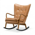 Sedia a dondolo 75 x 95 x 105 cm in similpelle cognac con struttura in legno stile moderno