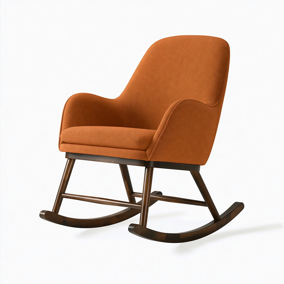 Sedia a dondolo 75 x 85 x 100 cm in tessuto arancione con struttura in legno per soggiorno