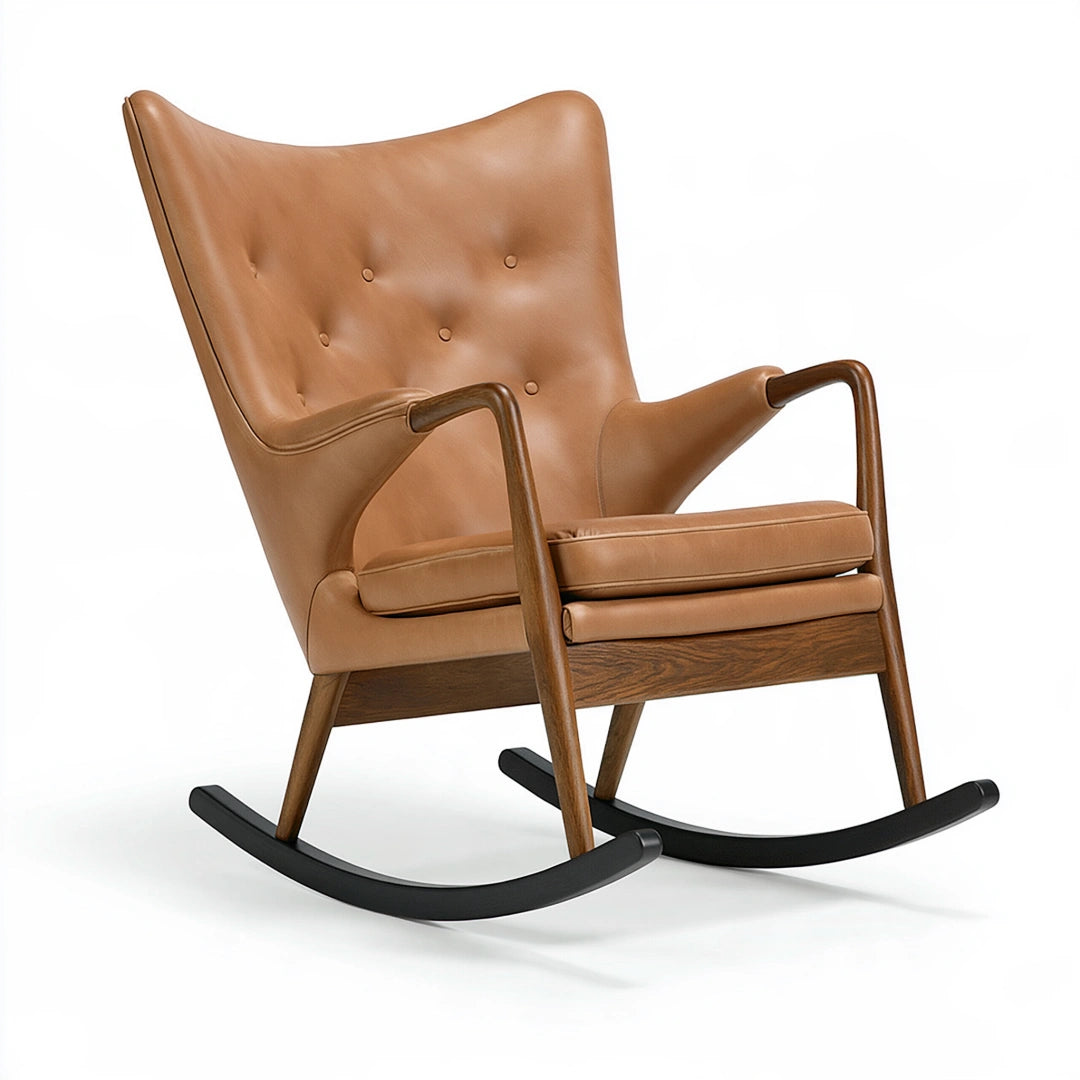 Sedia a dondolo 75 x 95 x 100 cm in similpelle marrone e legno stile moderno