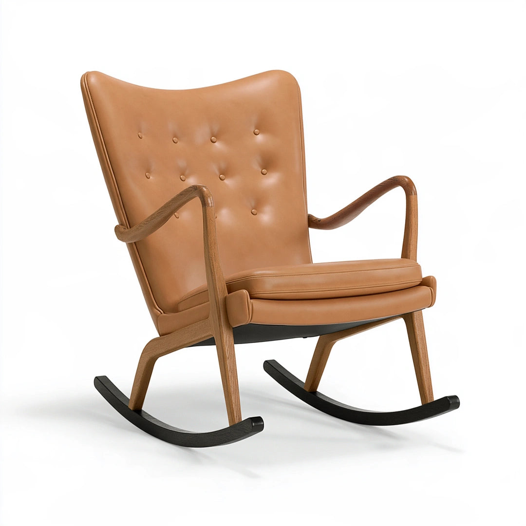 Sedia a dondolo 72 x 90 x 100 cm in legno e rivestimento effetto pelle marrone stile moderno