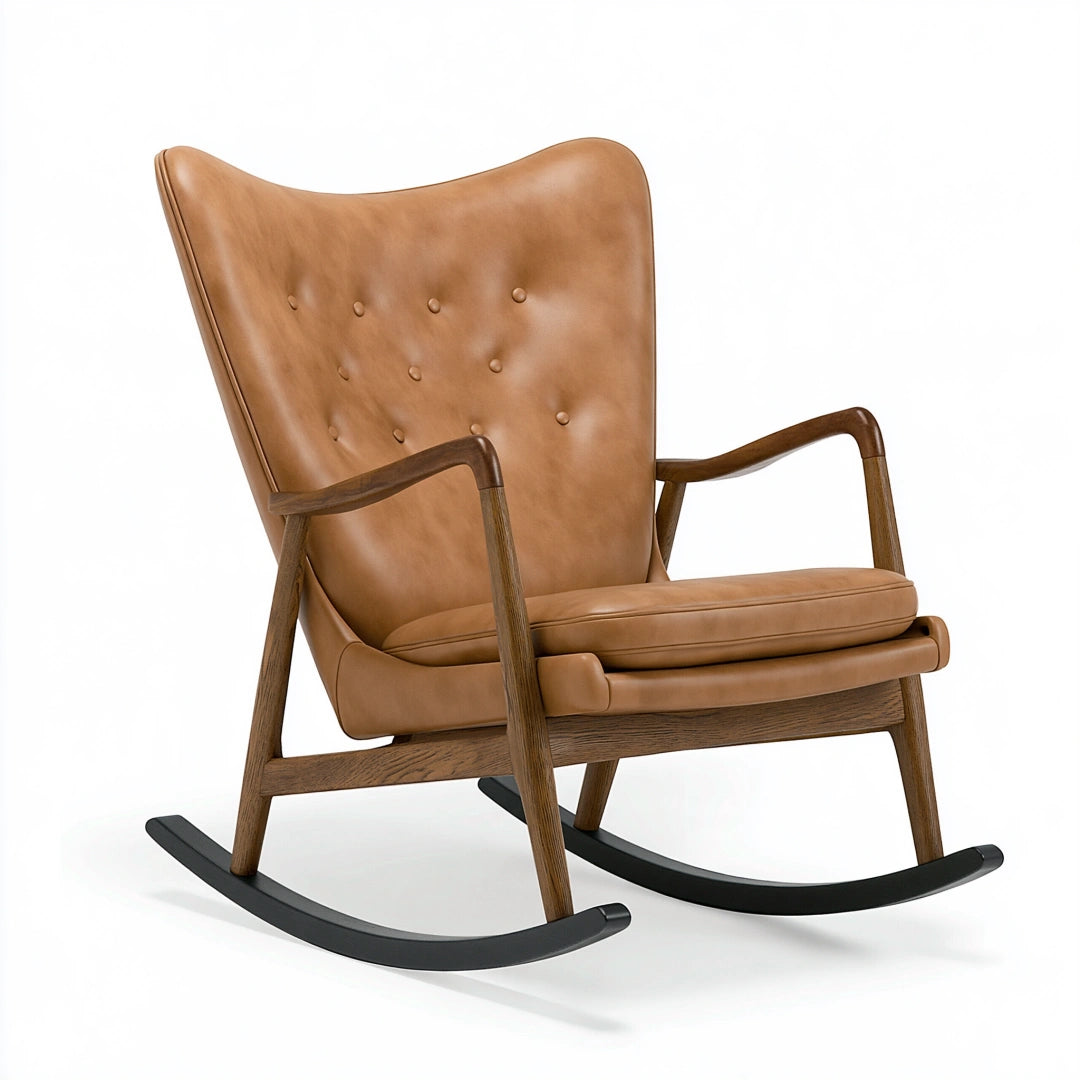 Sedia a dondolo 75 x 90 x 98 cm in similpelle marrone con struttura in legno