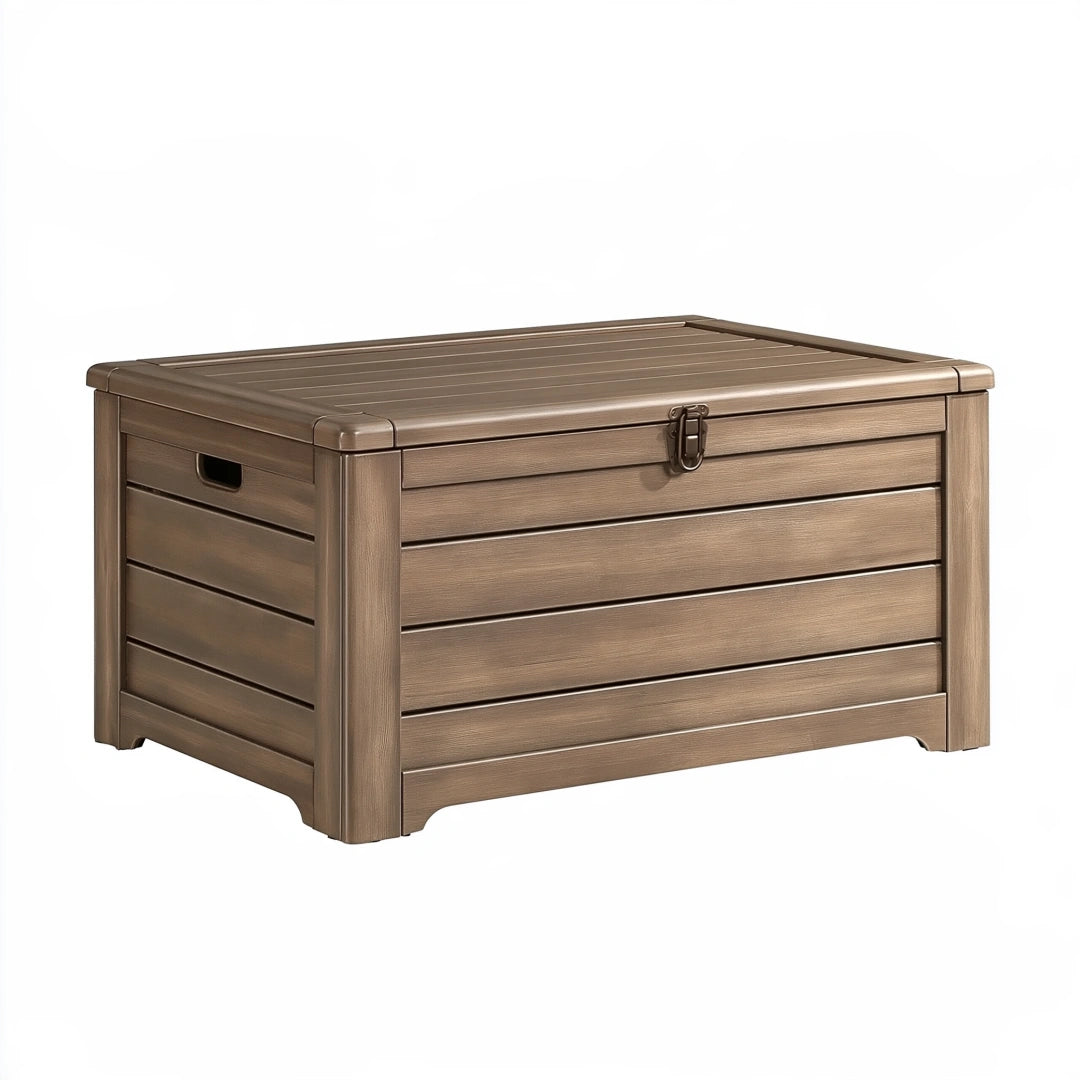 Cassapanca contenitore da esterno 120 x 56 x 63 cm in resina marrone con coperchio e chiusura